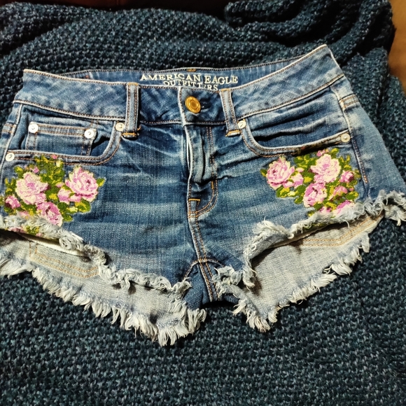 American Eagle Rose Embroidered  Shorts Size 00 - Picture 1 of 13